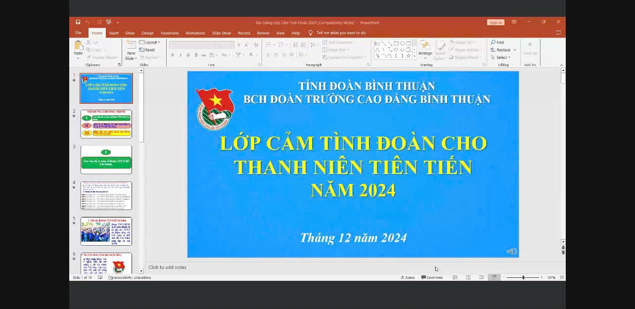 ĐOÀN TRƯỜNG CAO ĐẲNG BÌNH THUẬN TỔ CHỨC TRỰC TUYẾN LỚP CẢM TÌNH ĐOÀN CHO THANH NIÊN TIÊN TIẾN NĂM 2024