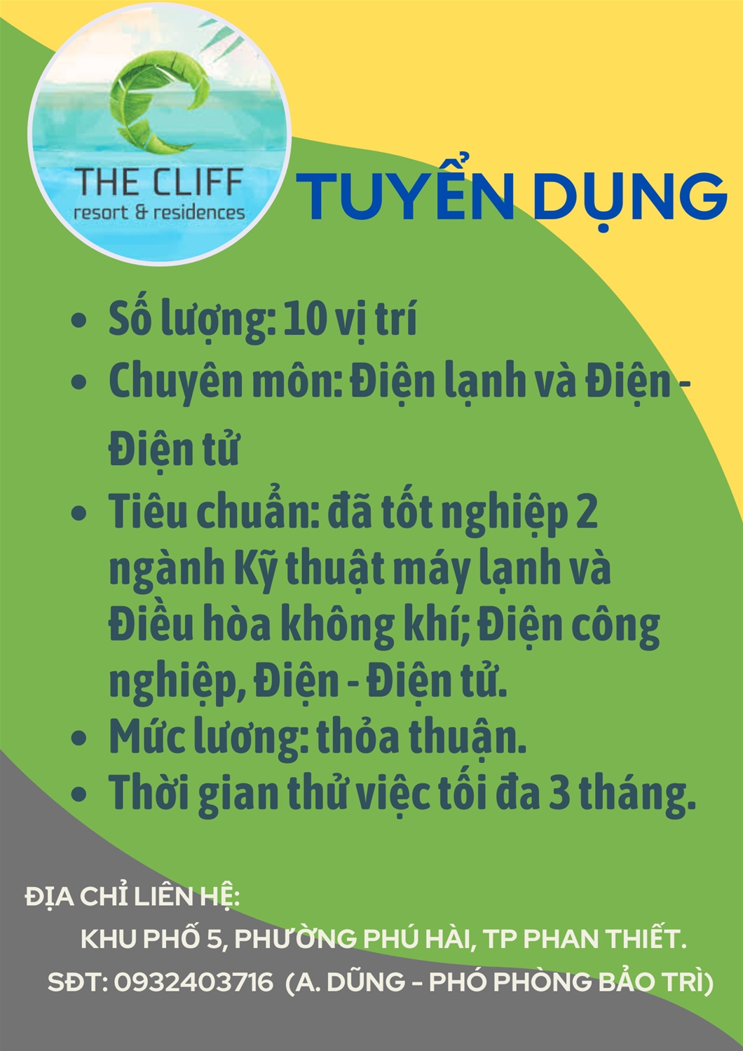 THE CLIFF RESORT & RESIDENCES TUYỂN DỤNG