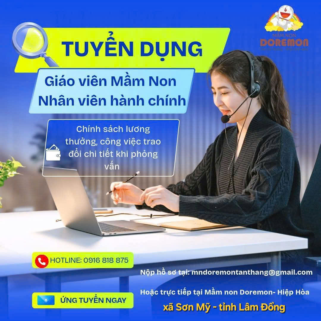 Mầm non Doremon tuyển dụng giáo viên, nhân viên.