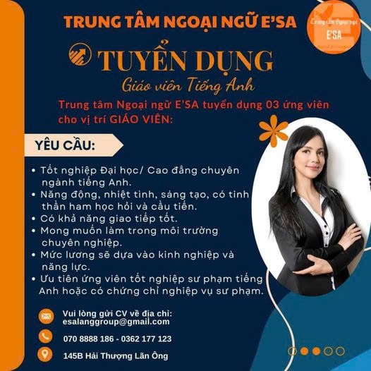 TRUNG TÂM NGOẠI NGỮ E'SA TUYỂN DỤNG