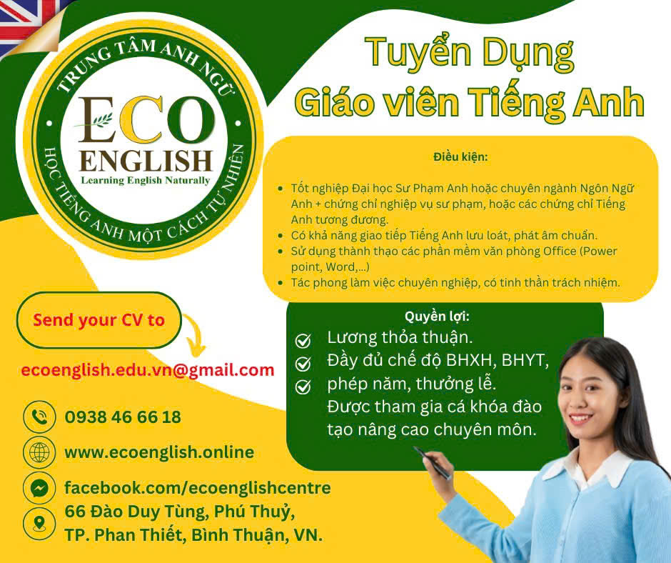 TRUNG TÂM NGOẠI NGỮ ECO ENGLISH TUYỂN DỤNG
